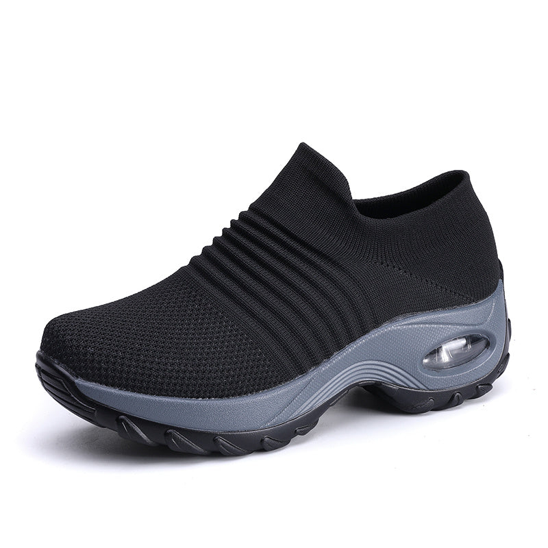 Women'S Air Cushion Sole Sneakers, Lightweight Knit Slip on Shoes, Breathable Running Shoes