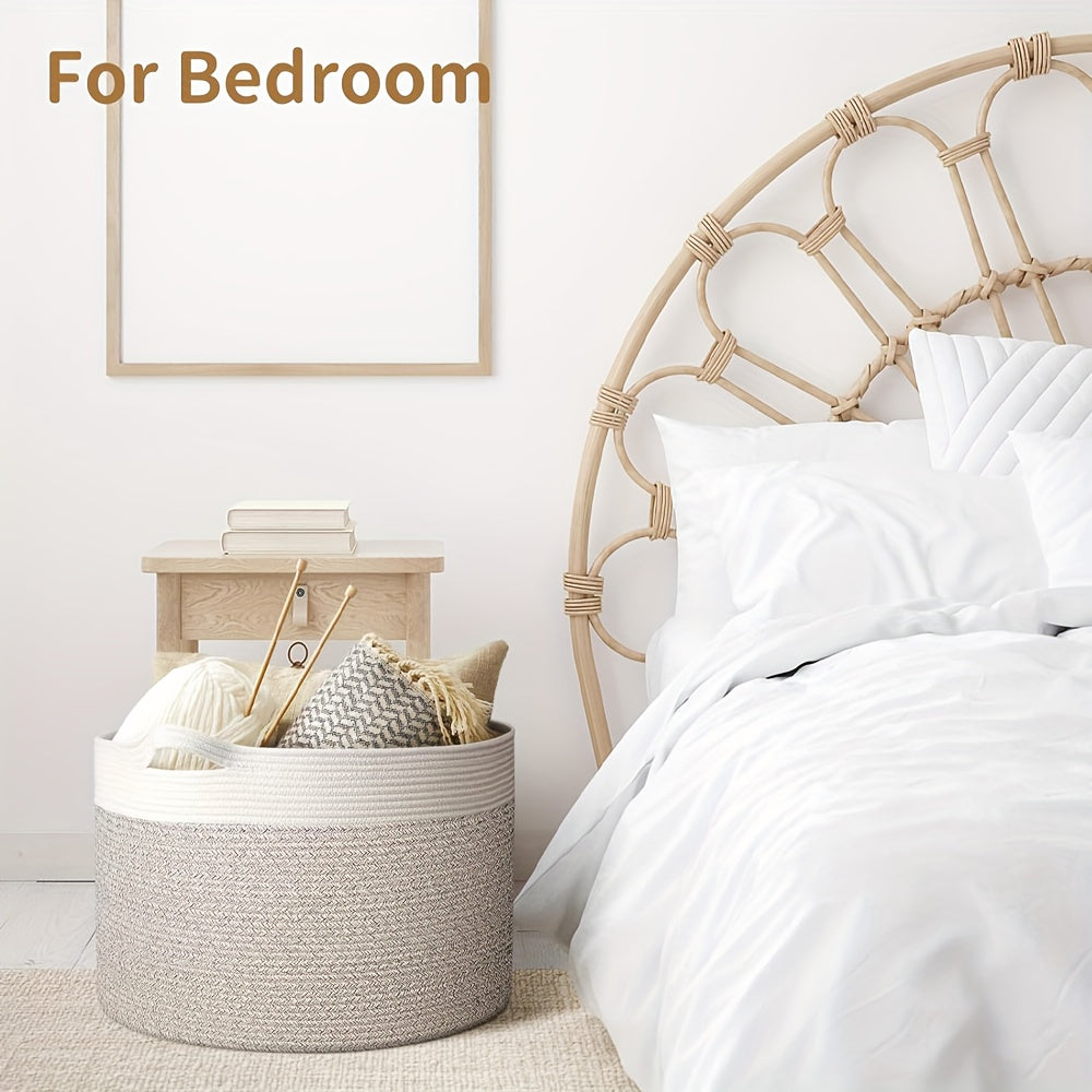 XXL Large Cotton Rope Storage Basket – Foldable Multi-Purpose Organizer for Laundry, Toys, Blankets, and Youngsters Games, Striped Design for Family Gatherings or Home Organization, Laundry Basket