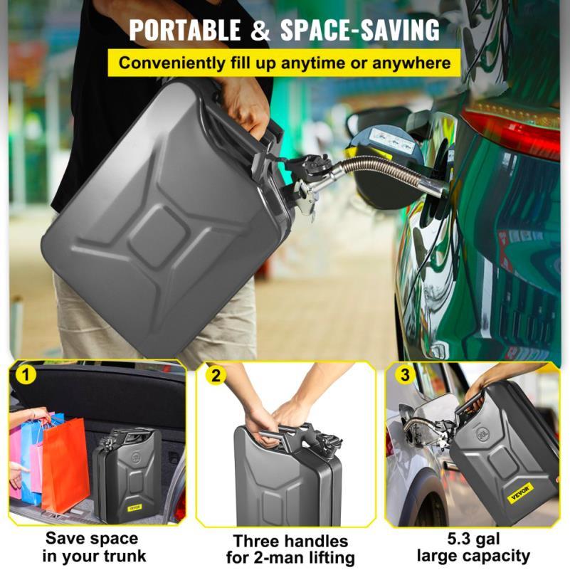 [Heat Resistant Automotive Can] 5. 3 Gallon Portable Steel Can with Flexible Rustproof and Heat Resistant Design for Automotive and Equipment Use Black