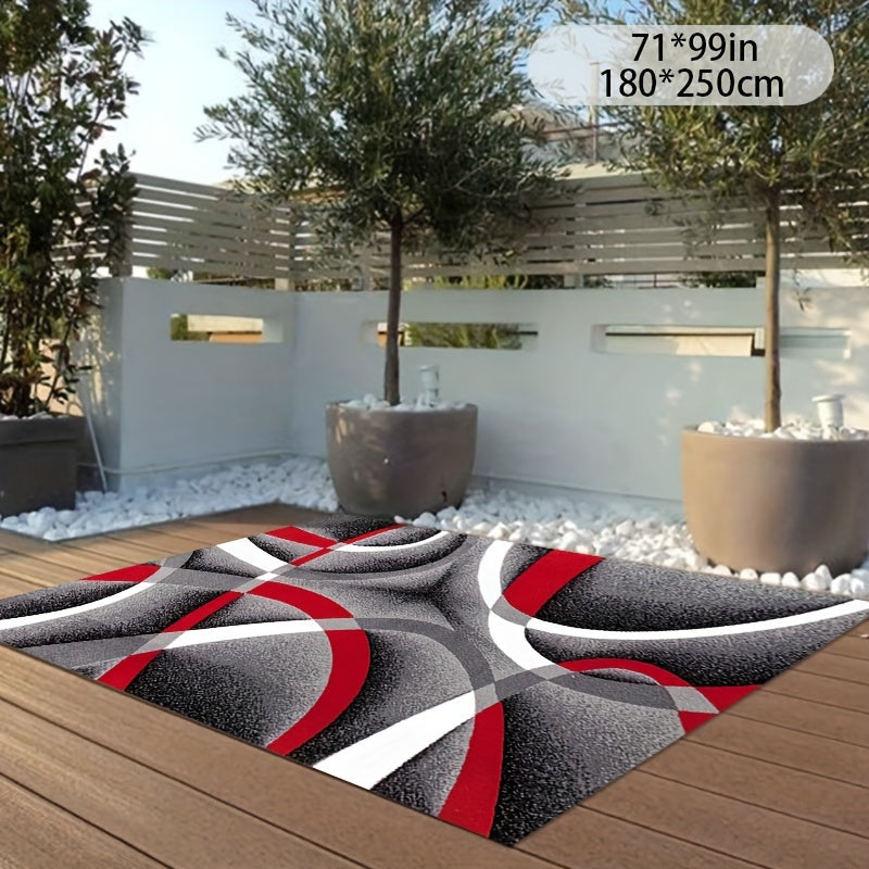 Luxurious Faux Cashmere Area Rug - Red & Gray Geometric Design, 1200Gsm, Non-Slip Cotton Backing, Perfect For Living Room, Bedroom, Kitchen, And More - Machine Washable, Stain Resistant, Low Pile Washable Area Rug Rugs For Be