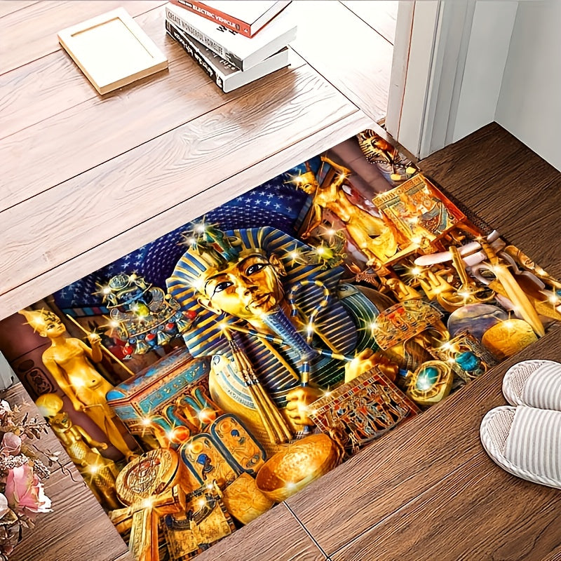 Egyptian Pharaoh Treasure Mat - Soft, Durable, Non-Slip, Machine Washable Polyester Blend Mat with Vibrant Hieroglyphic Design, Perfect for Living Room or Office Decor, Lightweight & Stylish Indoor Space Mat, Rugs for Living