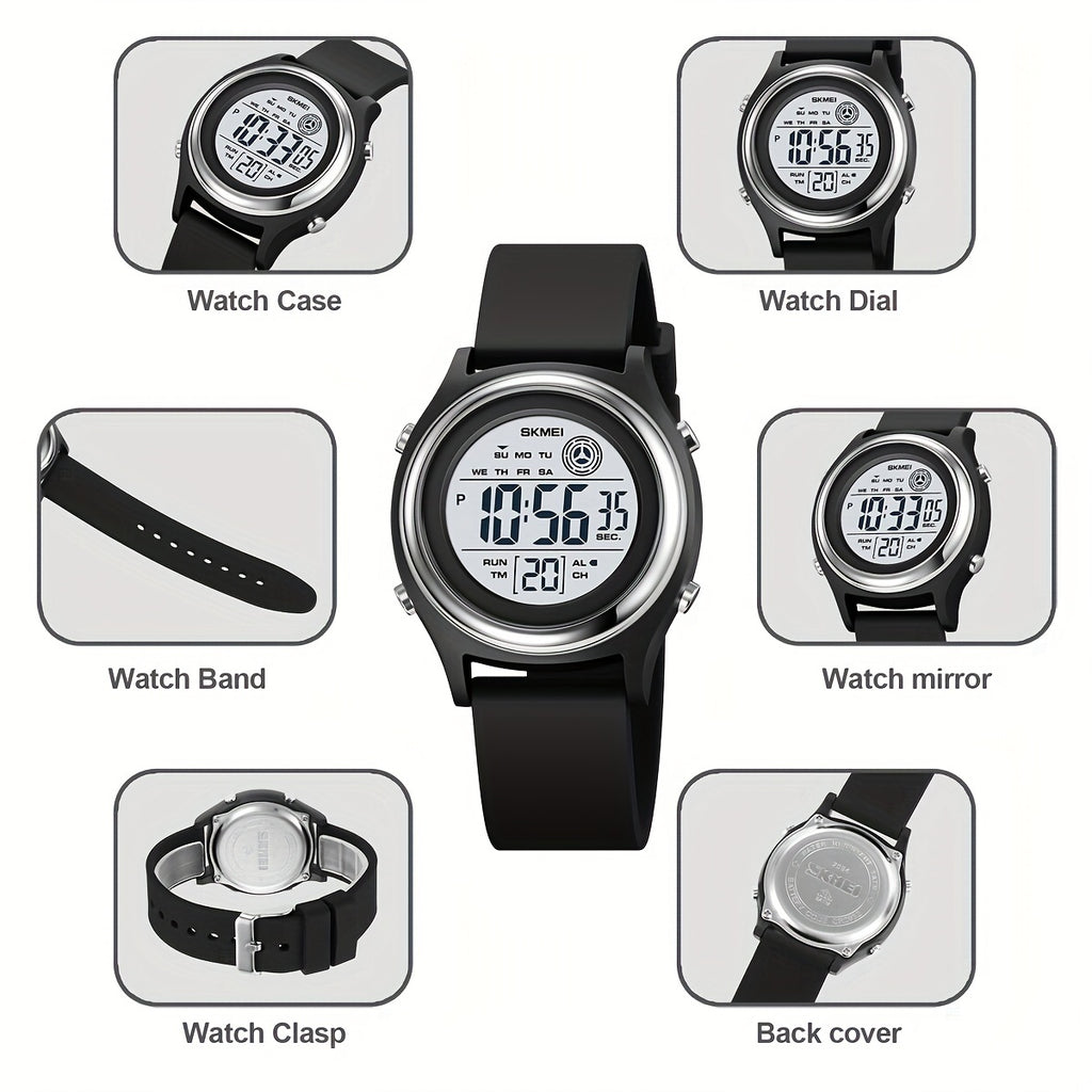 50M Water Resistant EL Light Electronic Sports Watch - Multifunction Digital Wristwatch with Alarm, Silicone Band, Round Synthetic Resin Case for Women, Men, Boys, and Girls
