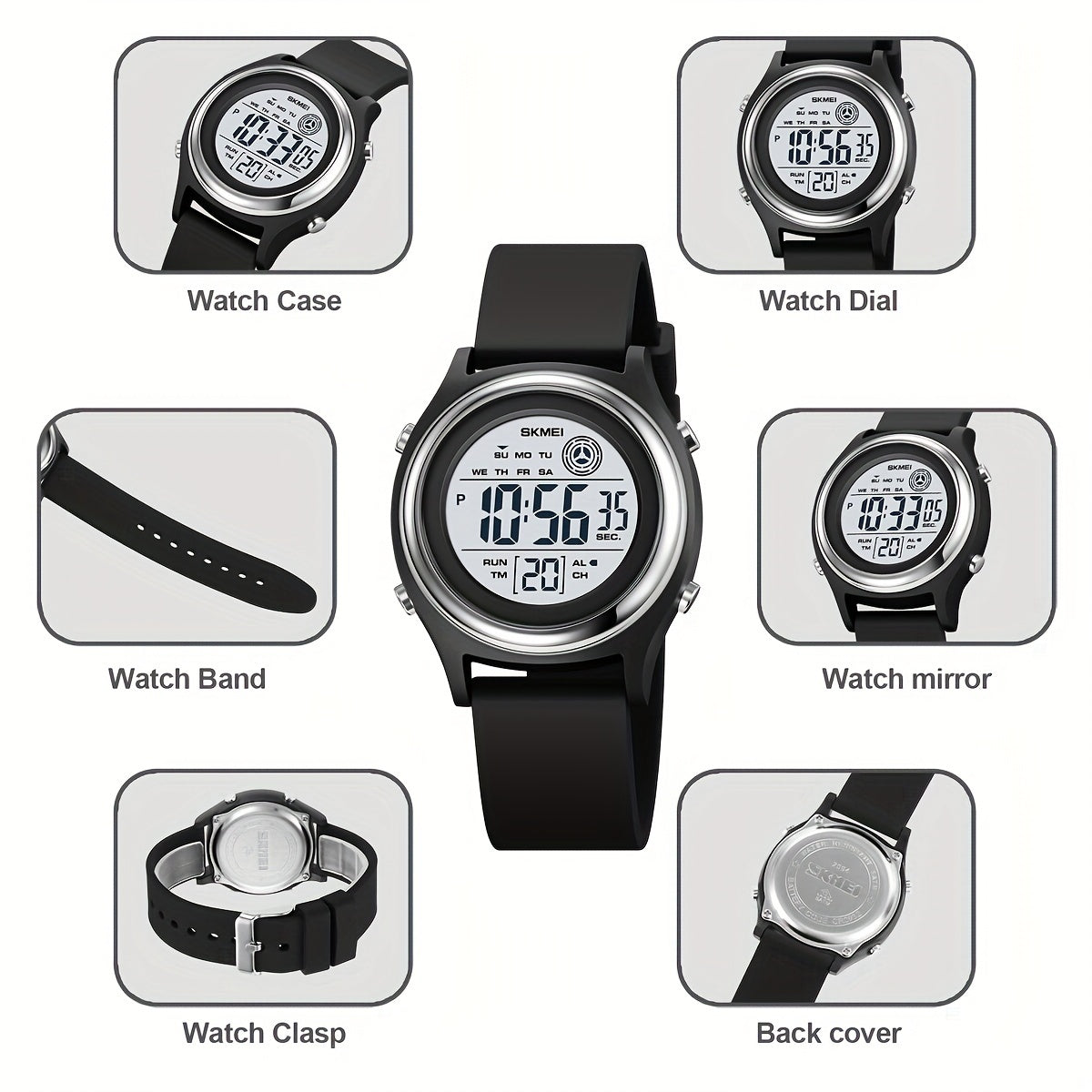 50M Water Resistant EL Light Electronic Sports Watch - Multifunction Digital Wristwatch with Alarm, Silicone Band, Round Synthetic Resin Case for Women, Men, Boys, and Girls