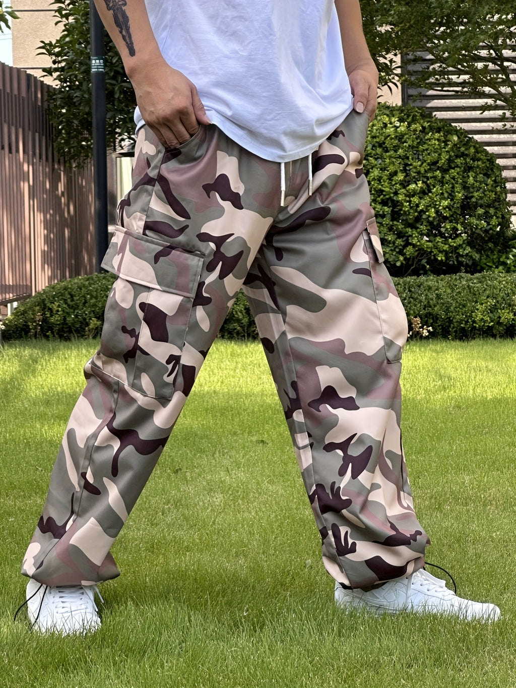 Men's Camo Cargo Pants - Durable Polyester, Multi-Pocket Design for Outdoor & Casual Wear, All Seasons