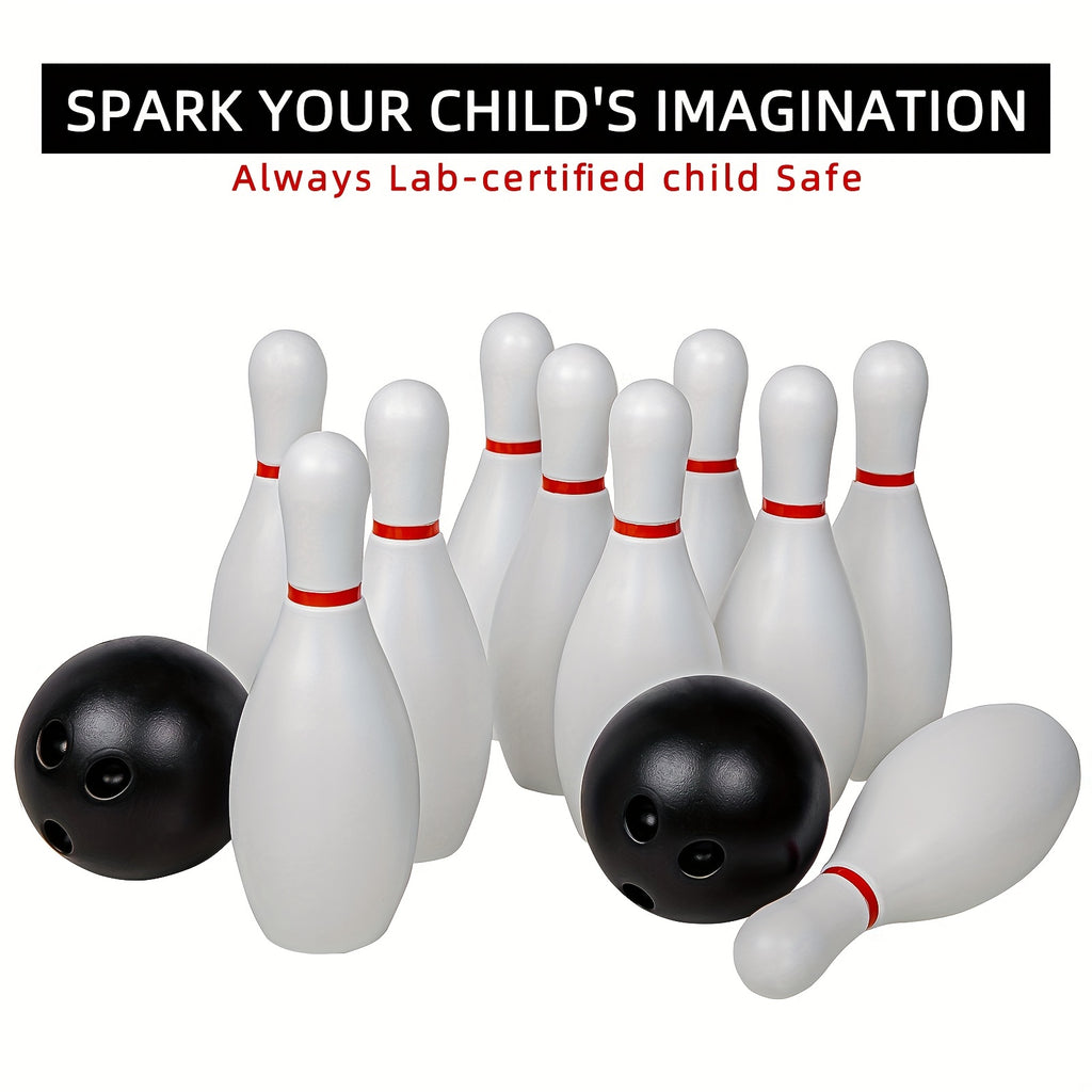 Bowling Ball Toy Set Kids Sports Toys Indoor Outdoor Sports Toys Classic White Style Large Size 10 Bottles 2 Balls
