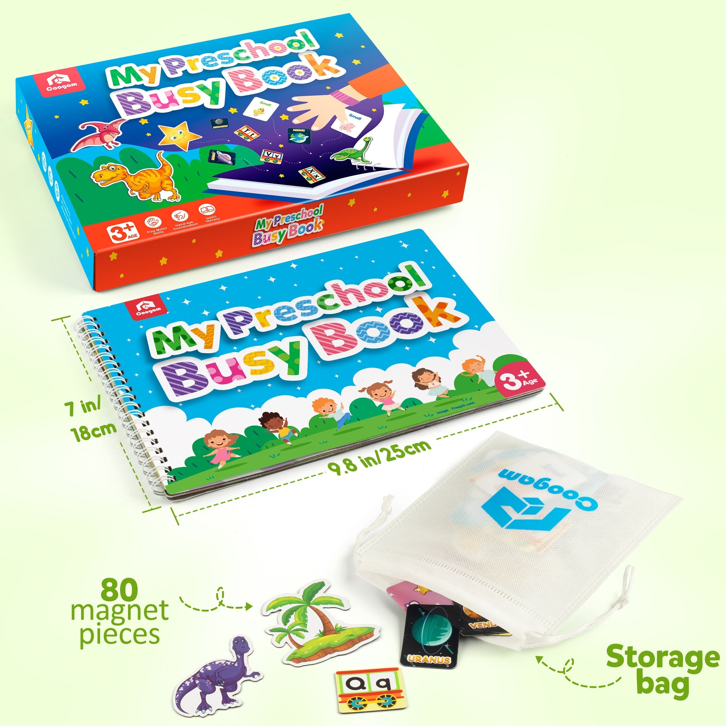 Coogam Back-to-school Season Preschool Magnetic Busy Book, 9 Themed Stickers Toys Fine Motor Skills Learning Binder Quiet Book Toys For Kids Home Kindergarten, Without Battery