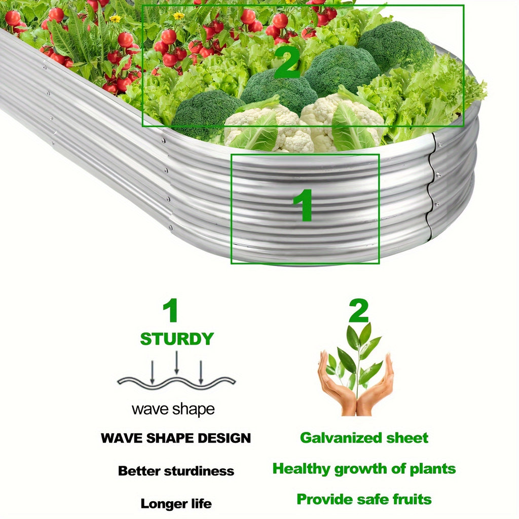 2pack Galvanized Raised Garden Bed Kit, Galvanized Planter Garden Boxes Outdoor, Oval Large Metal For Vegetables