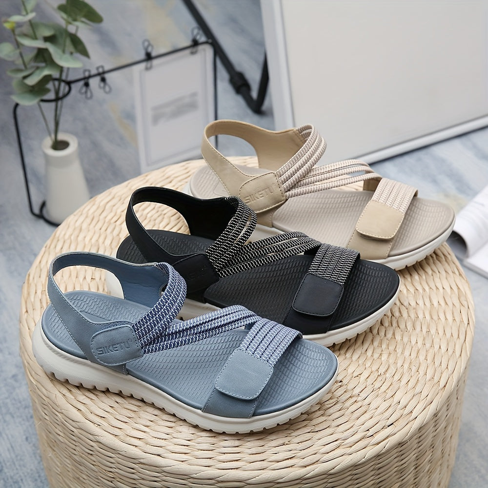 Breezy Chic Women's Flat Sports Sandals: Casual Perfect Open-Toe, Secure Ankle Strap, Versatile Solid Color