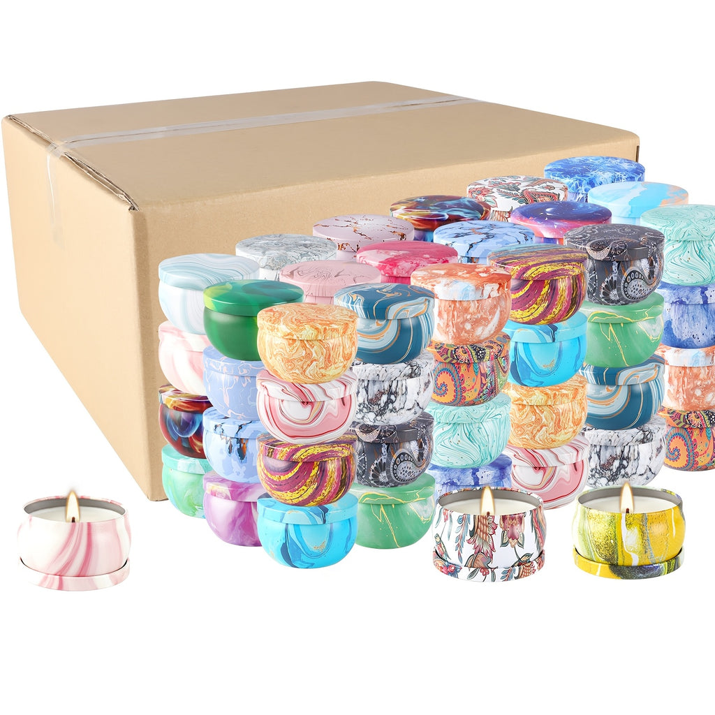 72-Pack Marble Design Scented Soy Wax Candles, 2.37" Round Metal Tins, Smokeless, Drip-Free, for Weddings, Anniversaries, Christmas, Halloween, Thanksgiving, Valentine'S Day