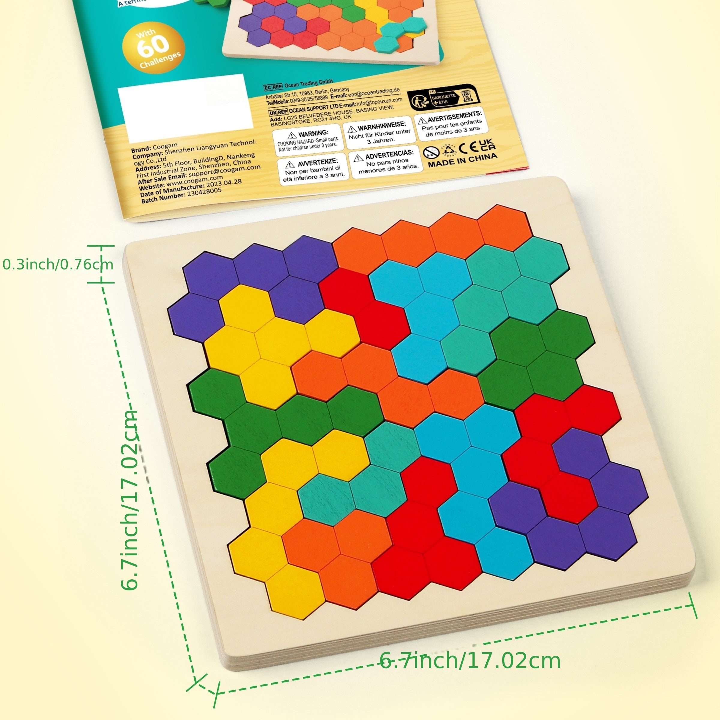 Coogam Wooden Tangram Puzzle, Color Shape Pattern Jigsaw Brain Teasers 3D Logic IQ Game Geometric Blocks STEM Educational Toys Gift For All Age