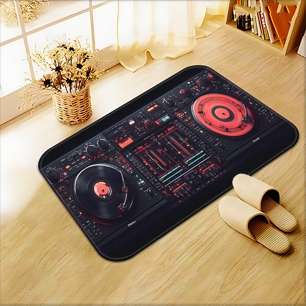 1pc DJ Mixer Equipment Pattern Door Mat - 700gsm Heavy-Duty Non-Slip Microfiber Absorbent Machine Washable Polyester Mat with DJ Mixing Board Design, Rectangle Shape For Bathroom, Bedroom, Living Room, Camping & Picnic Rugs,