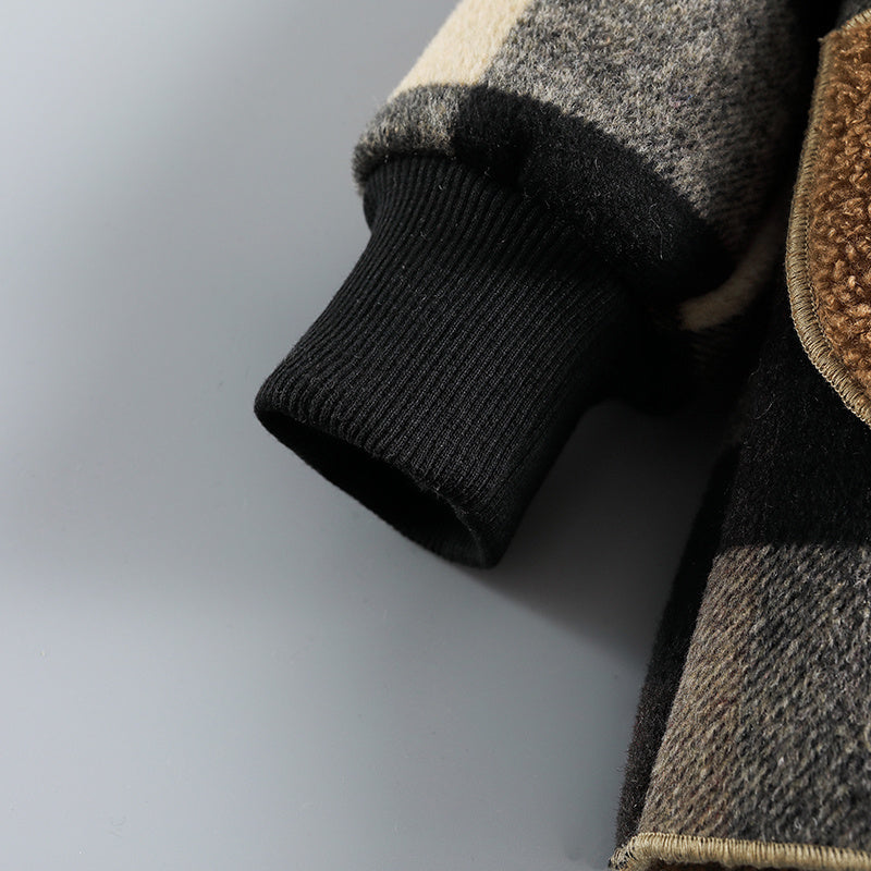 Boys' Long Sleeve Plaid Fleece-Lined Jacket with Button Front & Pockets