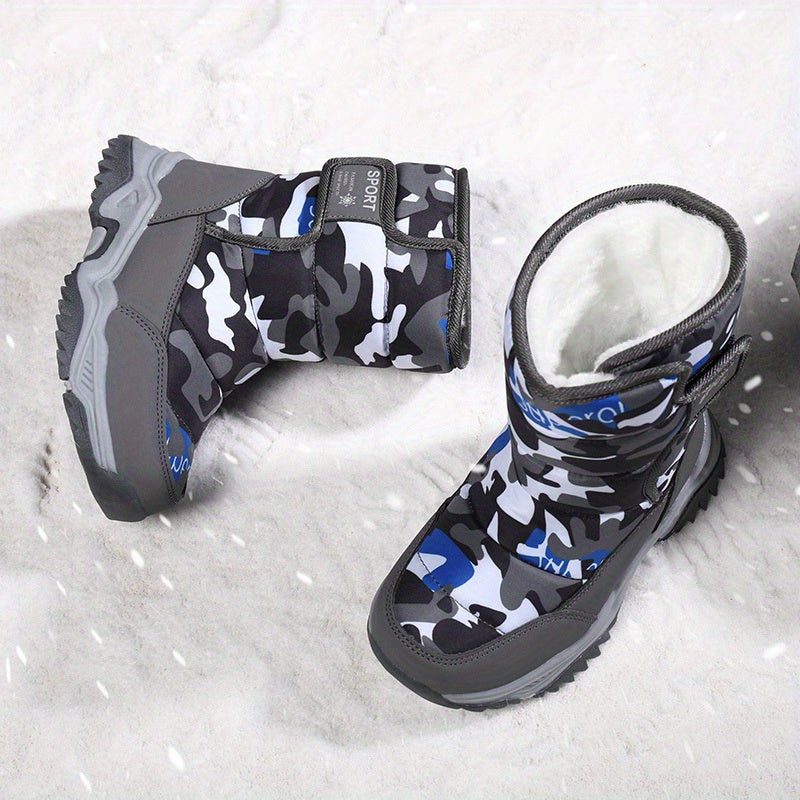 [Boys' Winter Snow Boots] Winter Boys' Camouflage Snow Boots | High-Top Long-Lined Warm Casual Sports Boots with Cushioned EVA Insole and Durable Rubber Sole for Youngsters Outdoor Activities