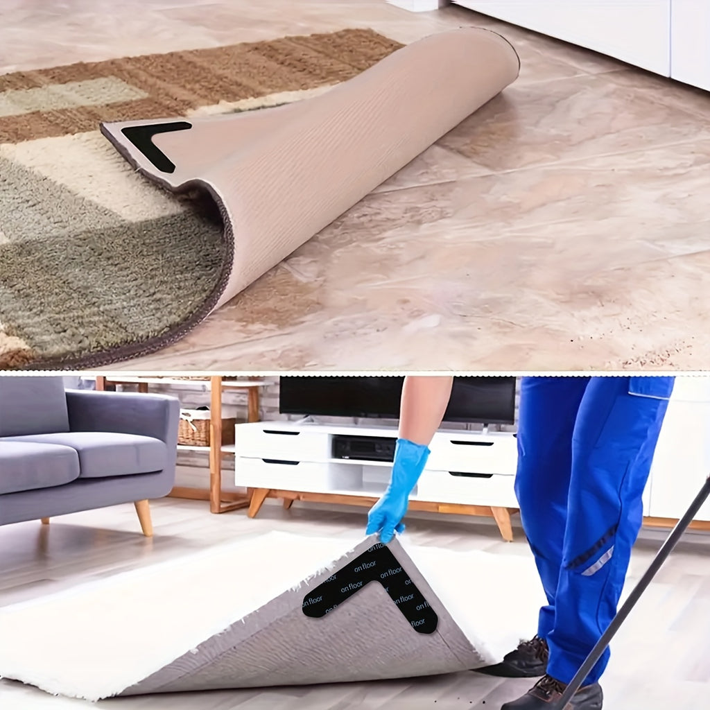 Rug Tape Hardwood Floor No Damage, Reusable Washable Grippers for Rugs, Carpet Tape for Area Rugs, Non-Slip Area Keeps Your Rug in Place and Makes Corners Flat for Corners