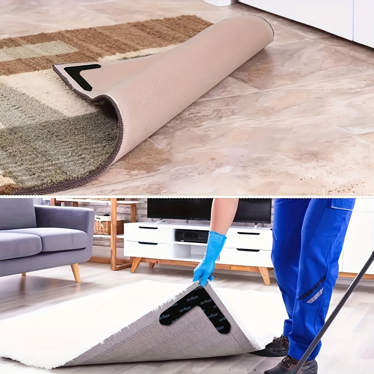 Rug Tape Hardwood Floor No Damage, Reusable Washable Grippers for Rugs, Carpet Tape for Area Rugs, Non-Slip Area Keeps Your Rug in Place and Makes Corners Flat for Corners
