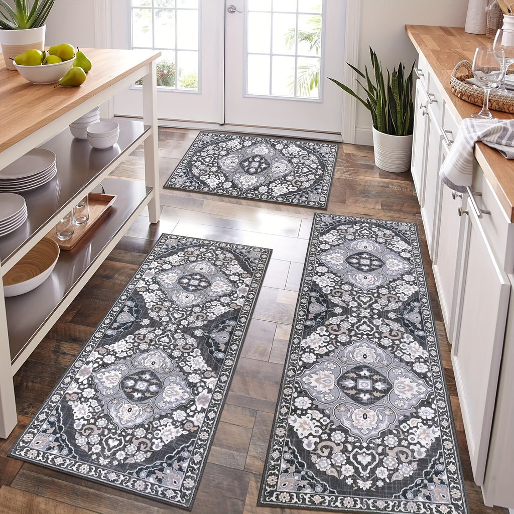 Farmhouse Kitchen Rugs Sets Of 3 Non Slip Washable Boho Kitchen Rugs And Mats for Floor Kitchen Runner Mat Floor Mat for Kitchen, Laundry, Hallways