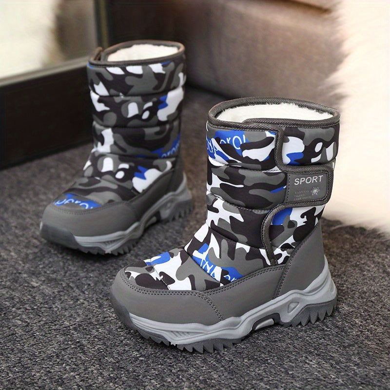 [Boys' Winter Snow Boots] Winter Boys' Camouflage Snow Boots | High-Top Long-Lined Warm Casual Sports Boots with Cushioned EVA Insole and Durable Rubber Sole for Youngsters Outdoor Activities