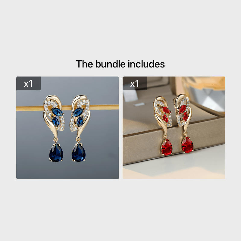 ANGOL Romantic Flower Dangle Earrings for Women - Golden-Tone Floral Design with Red & Clear Synthetic Gemstones, Elegant Party & Everyday Jewelry Gifts