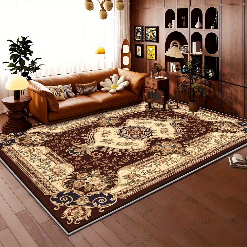 Luxury Velvet Area Mat, 850g/sqm Machine-Washable Geometric Pattern Mat, Lightweight Durable Indoor Mat for Living Room, Bedroom, Study, Modern Minimalist Design with Brown/Beige/Blue/Red/Black/White, Rugs for Living Room, Be