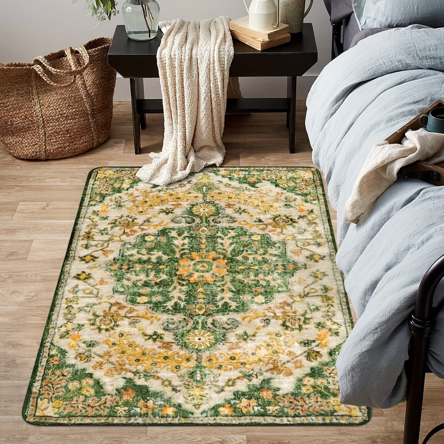 Bohemian Floral Medallion Area Rug - Small Rugs For Bedroom Soft Bathroom Mat, Machine Washable Indoor Throw Front Door Carept For Bathroom Sink Dressing Room Foyer, Yellow/Green/Multi