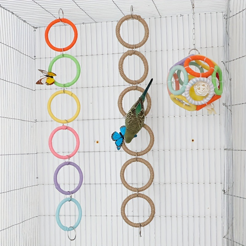 1pc Colorful Parrot Climbing Toy - Durable & Hemp Rope Swing and Perch