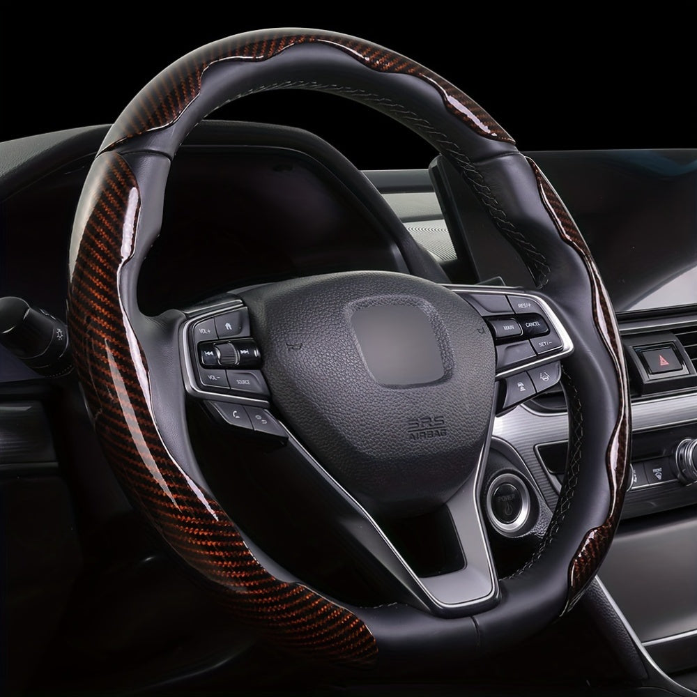 3Pcs Universal Carbon Fiber Style Steering Wheel Covers, High-Grip ABS Resin, Snap-On Design, No Inner Circle - Sleek Automotive Steering Wheel Protection