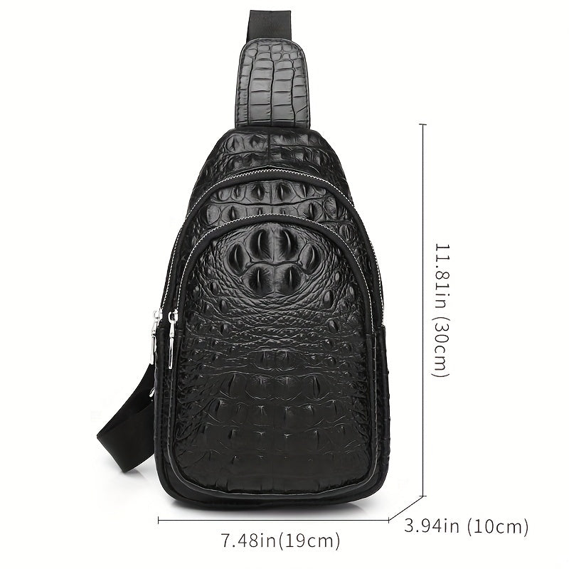 SCHLATUM Men and Women's Genuine Leather Crocodile Pattern Crossbody Bag - Large Capacity, Multifunctional for Travel, Sports & Camping