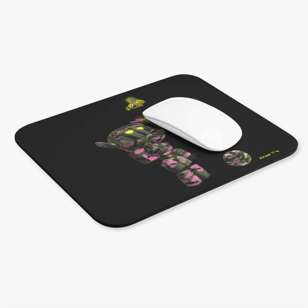 Robot Gurl Mouse Pad Black— Cute Camouflage Bot with Bee
