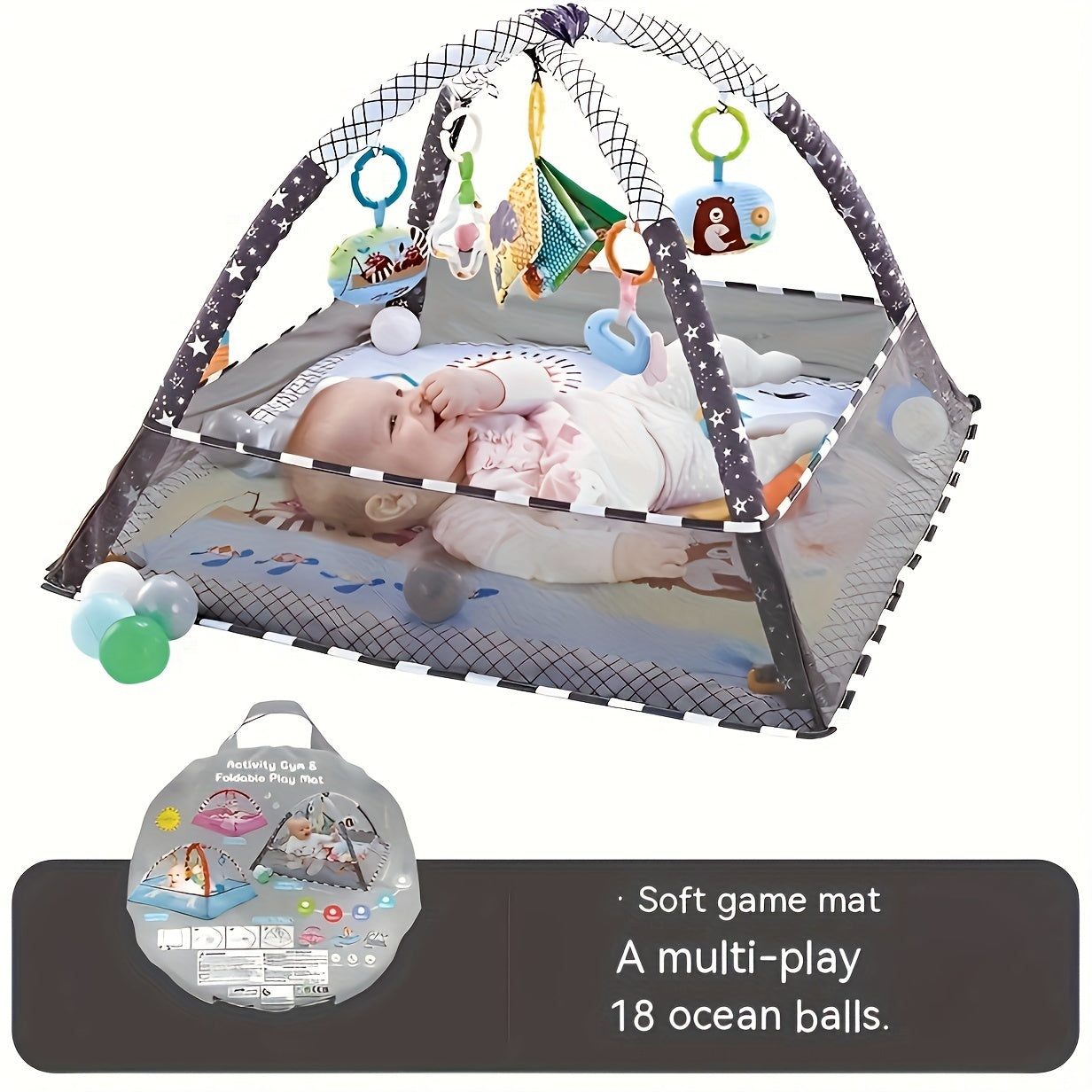 18 pcs baby activity fitness mat set, foldable and washable, play mat, crawling mat, sensory exercise toys, cultivate young children's motor and cognitive abilities, baby fitness frame