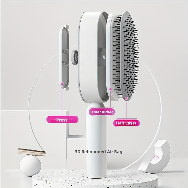[1pc Self-Cleaning Hair Brush] 1pc Self-Cleaning Hair Brush, Press-type Cleaning Design Air Cushion Massage Comb, Central Hollow Cushion Comb