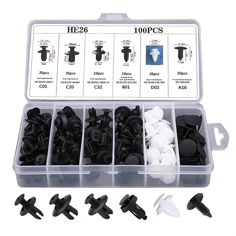 Automotive Plastic Buckle Mixed Universal Body Fixing Screw Clip Nylon Clip [Model: HE26] [OPP Bag Packaging] [Combined 60pcs, Separate 100pcs]