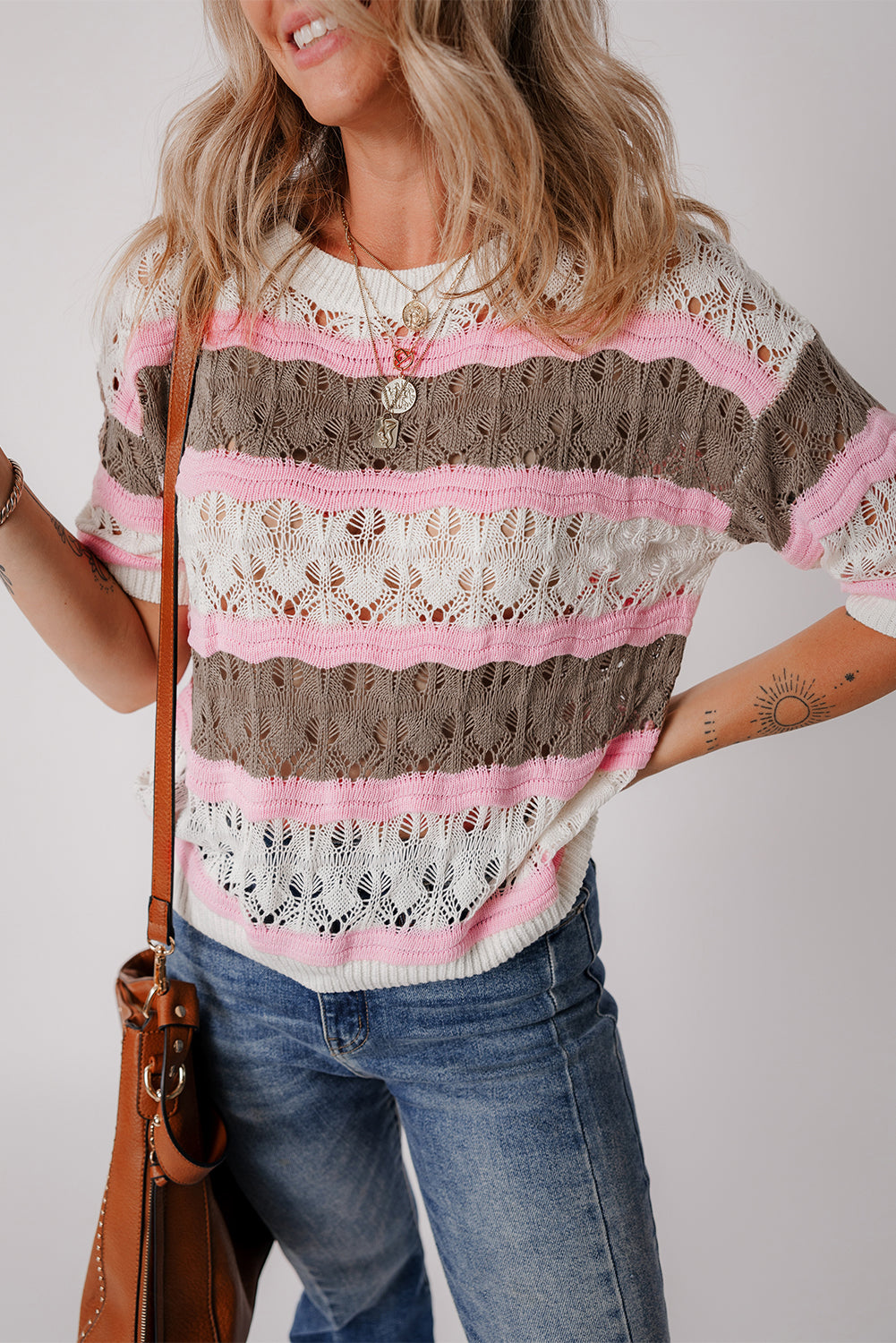Brown Stripe Hollow Sweater FB