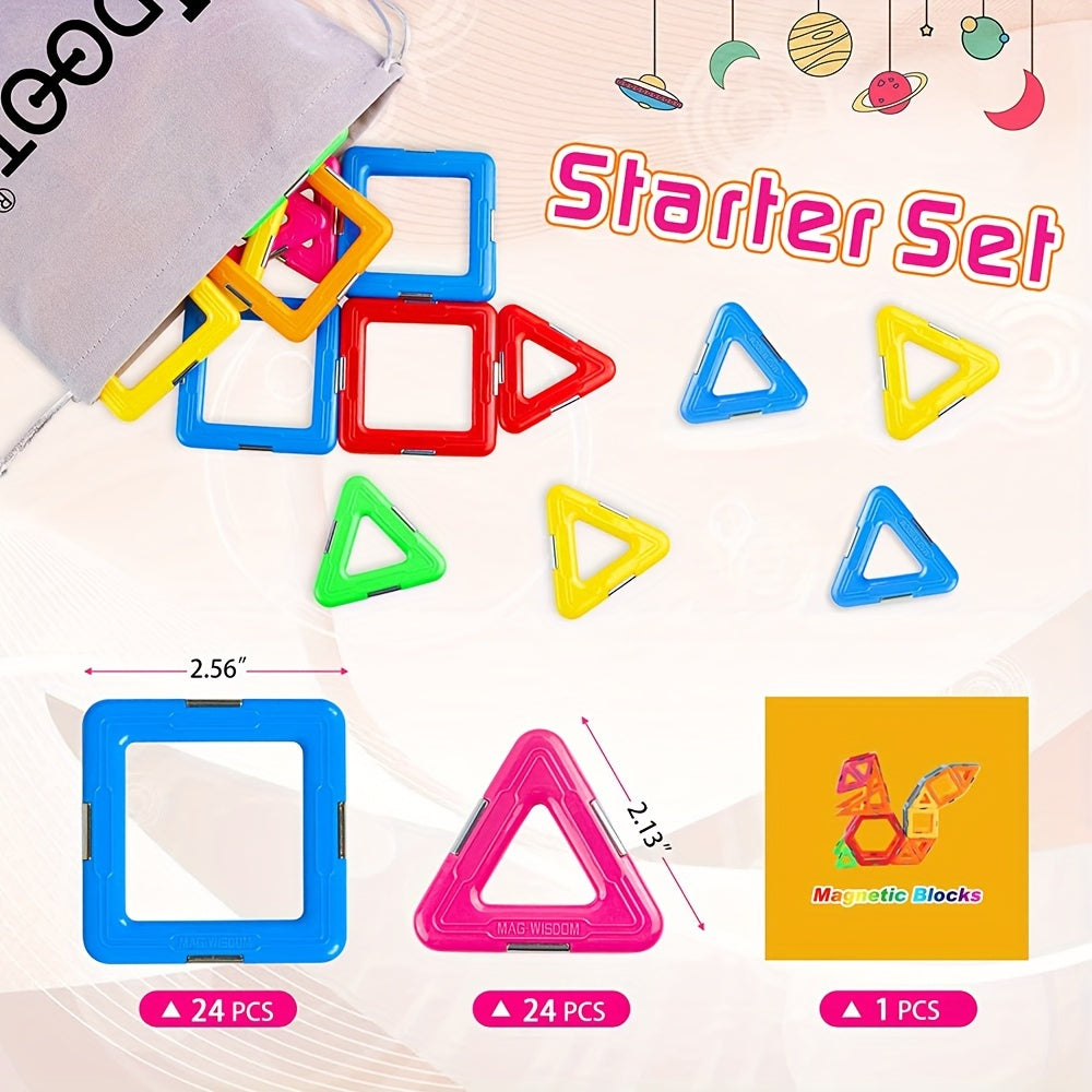 52pcs Magnetic Tiles STEM Sensory Building Toys, Must Haves Educational Game halloween, christmas gift