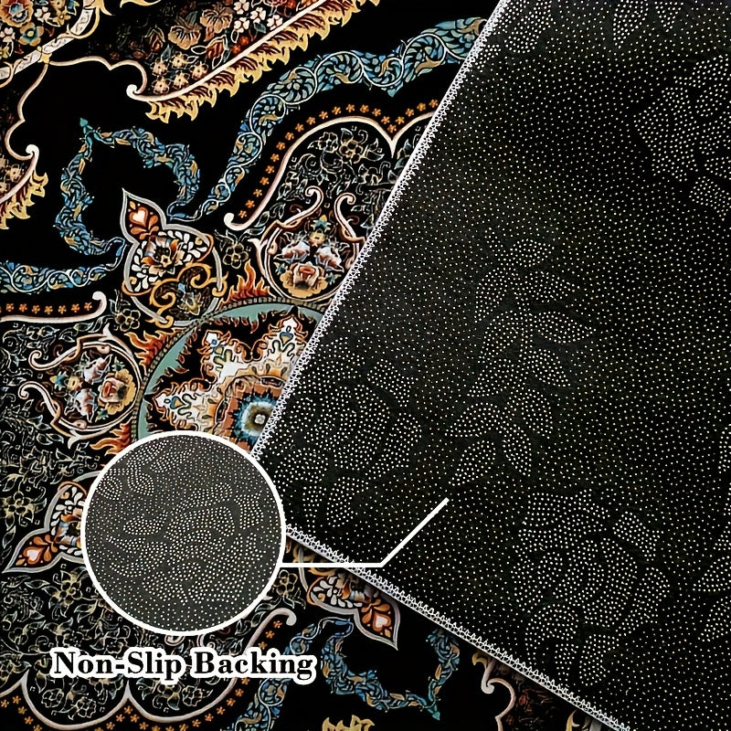 Large Bohemian Floral Velvet Mat with Non-Slip Backing & Shedding-Resistant - Machine-Washable Modern Mat for Living Room, Bedroom, Kitchen, Office - 100% Polyester Durable Floor Mat, Rugs for Living Room, Decorative Pattern,