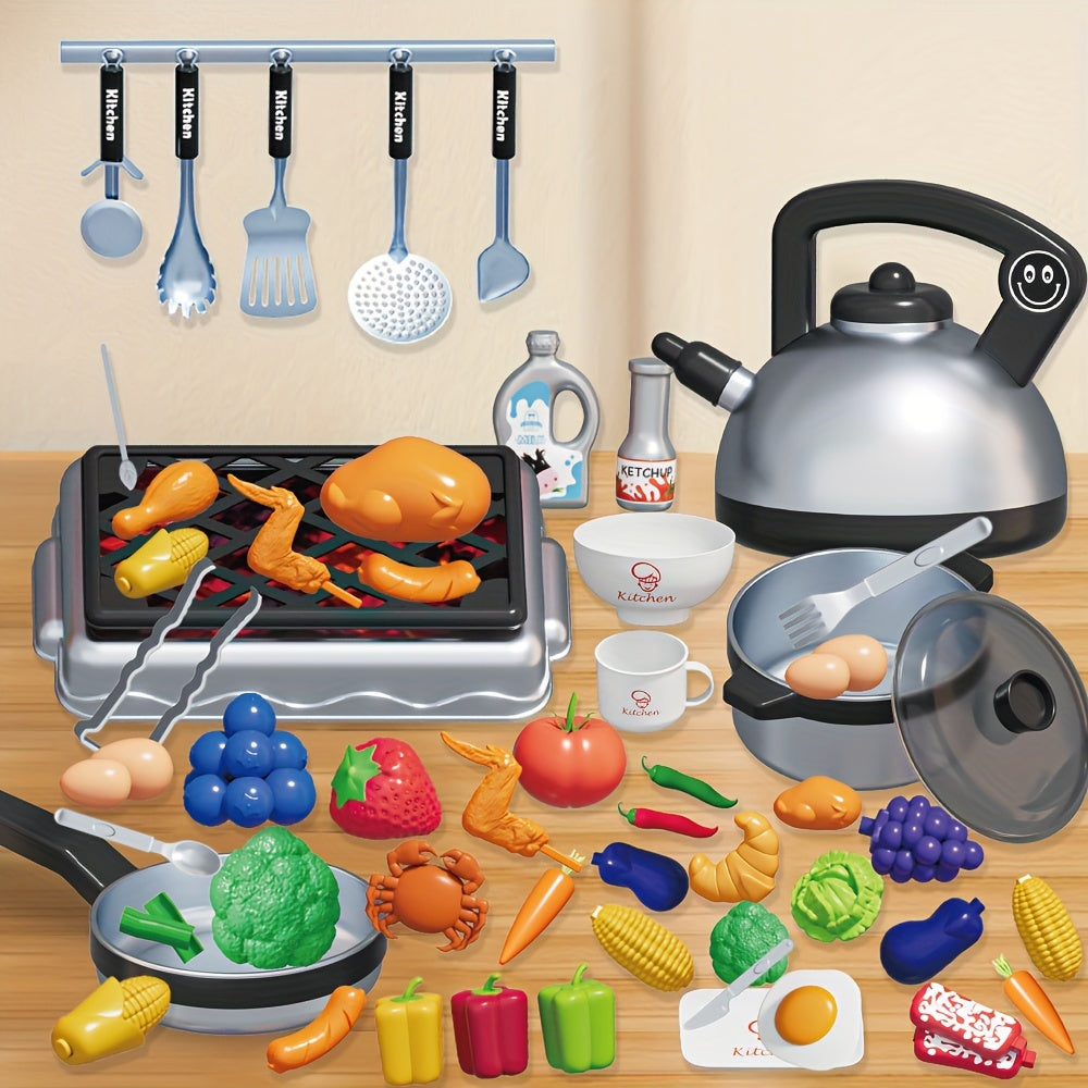 Play Kitchen Accessories, Kitchen Set For Kids With Play Pots And Pans, BBQ Camping Kitchen Playset, Pretend Kids Kitchen Accessories Toy Gifts For Girls Boys, Grill Playset Toys For Boys Girls
