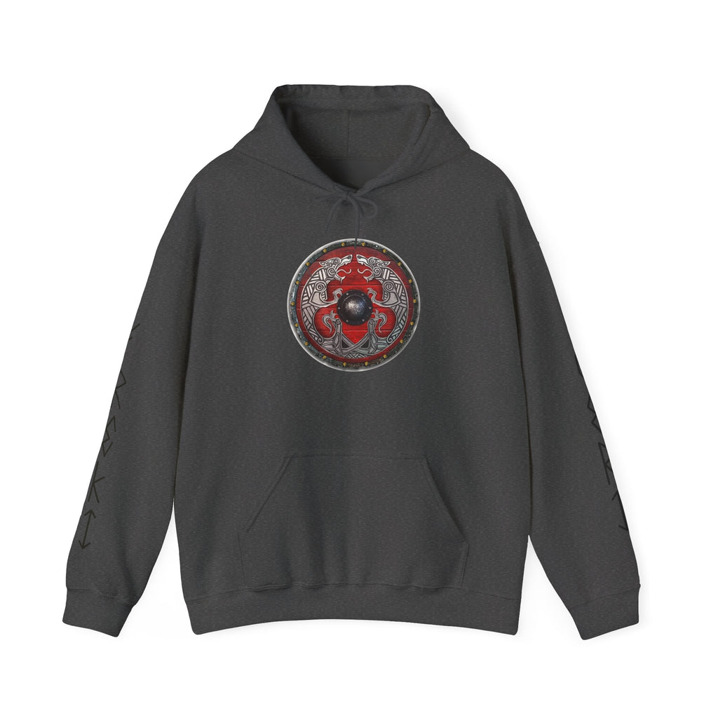 Viking Shield Hoodie — "Let’s Go Avikingri" Norse Rune Sleeve Pullover