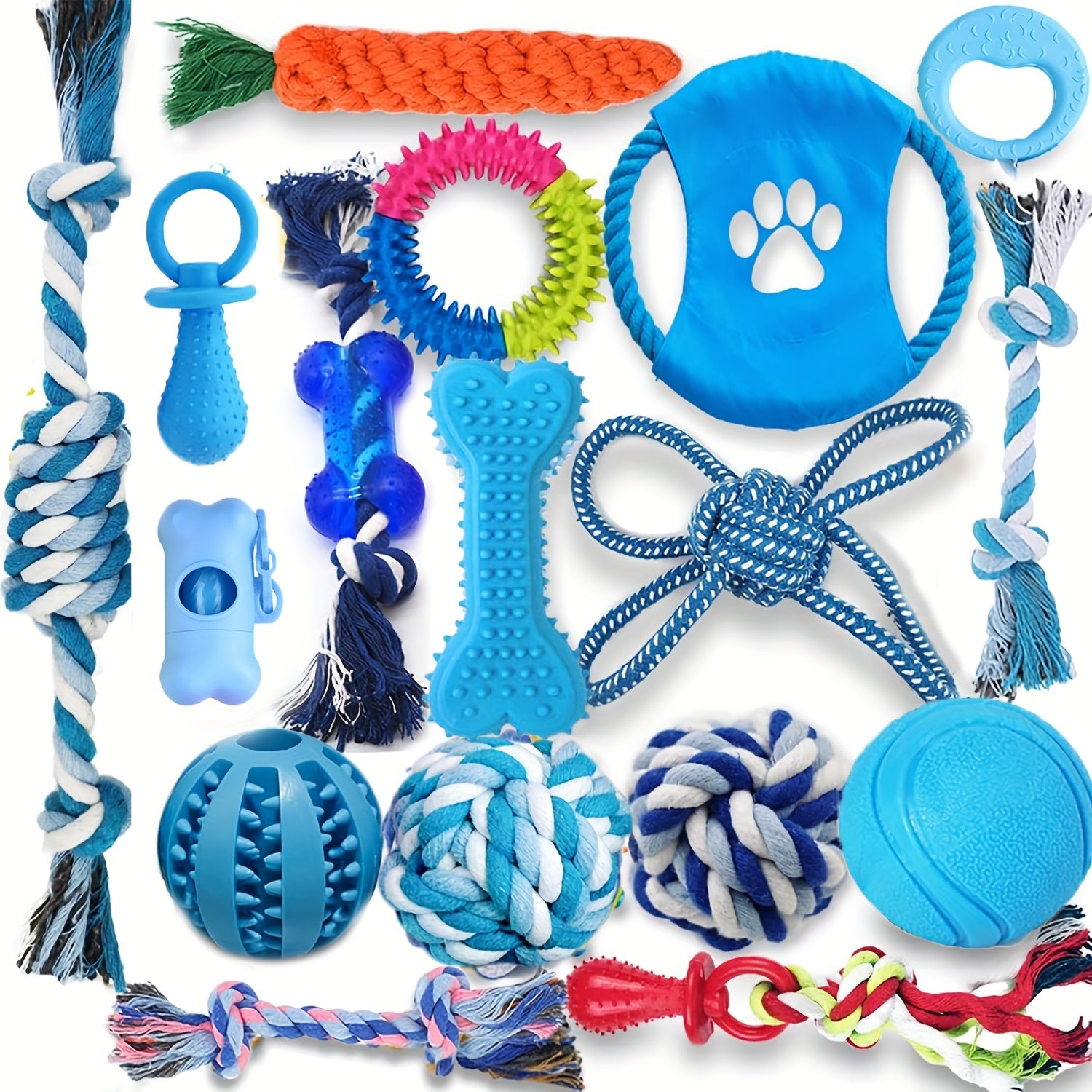 Dog Teething Chew Toys - 17 Pack Tough Small Medium Large Breed Puppy Toys, Dogs Rope Chew Toys Bundle for Boredom, Pet Interactive Squeaky Treat Dispensing Ball for Puppies