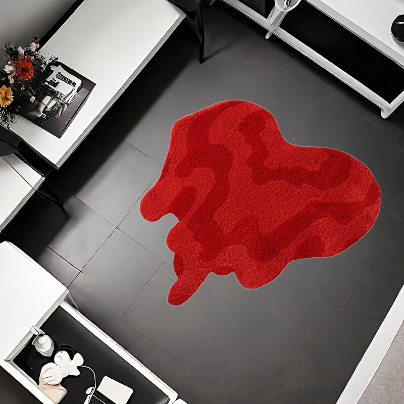 Red Heart-Shaped Area Mat - Romantic Bedroom Decor, Easy-Clean Polyester Mat with High-Definition Print, Lightweight & Durable for Indoor Use, Perfect for Christmas, Halloween, Easter, Thanksgiving, and More, Rugs for Bedroom