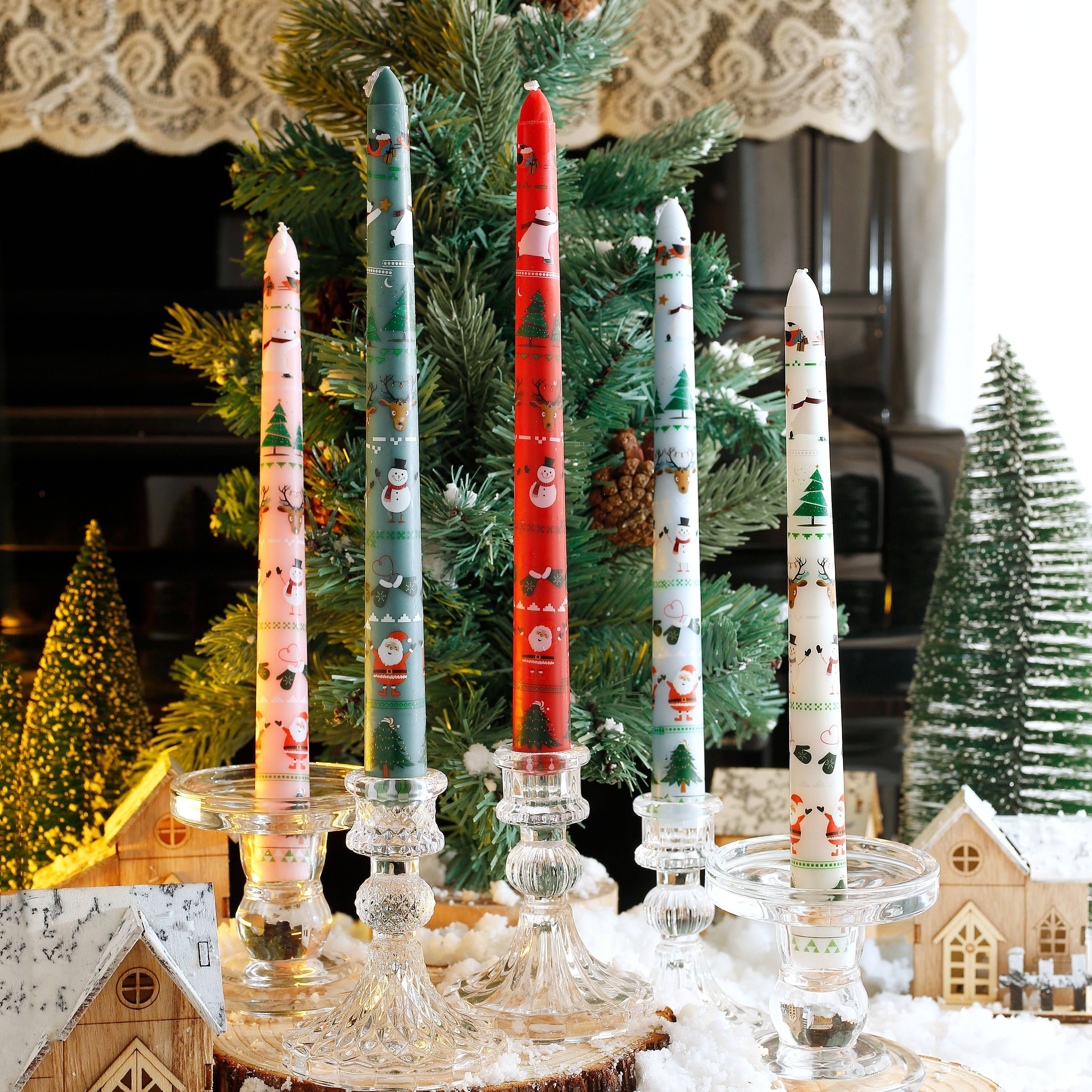 2pcs Christmas Themed Decorative Candles - 10-Inch Smokeless Single-Wick Candle Set with Santa, Snowman, Elk & Tree Patterns - Perfect for Dinner, Banquet, And Festive Ornaments