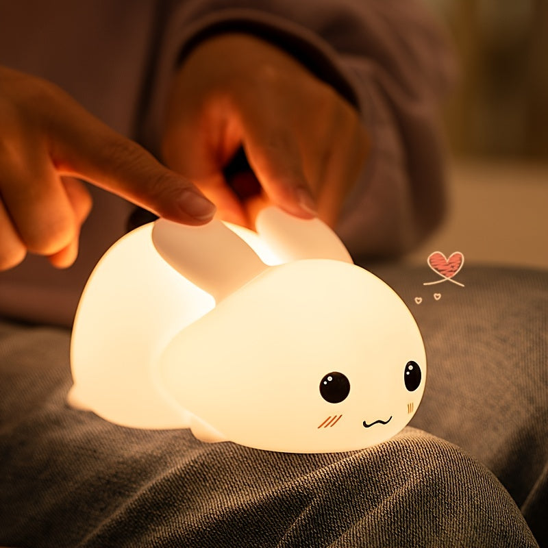 1 Jade Rabbit Silicone Night Light Creative Gift USB Charging Colorful Remote Control Dimming Touch Sleep LED Lights