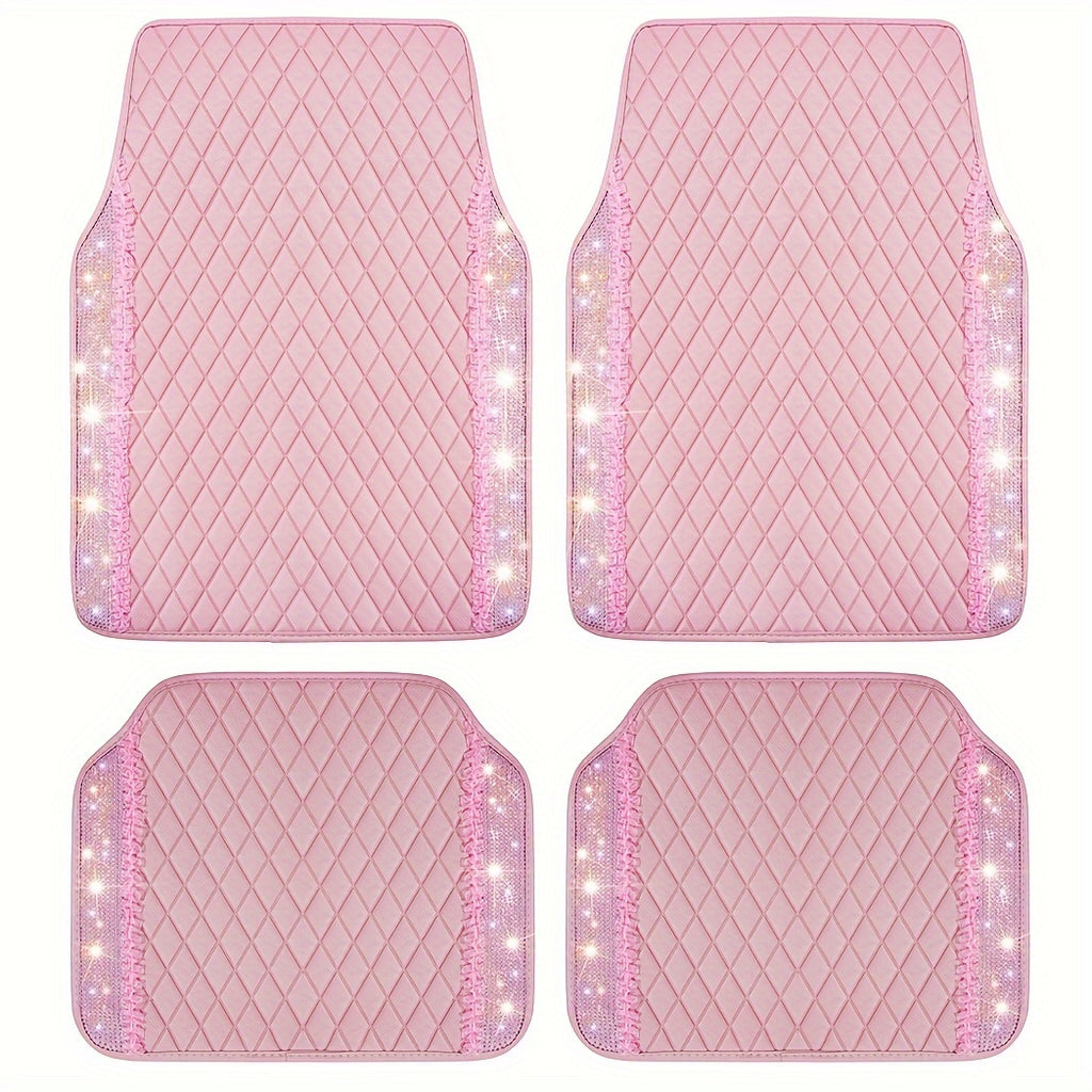 PU Leather Car Mats, Beautiful Fabric Pattern Decoration, Shining Diamond Floor Mats