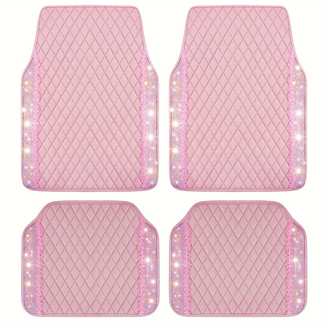 PU Leather Car Mats, Beautiful Fabric Pattern Decoration, Shining Diamond Floor Mats