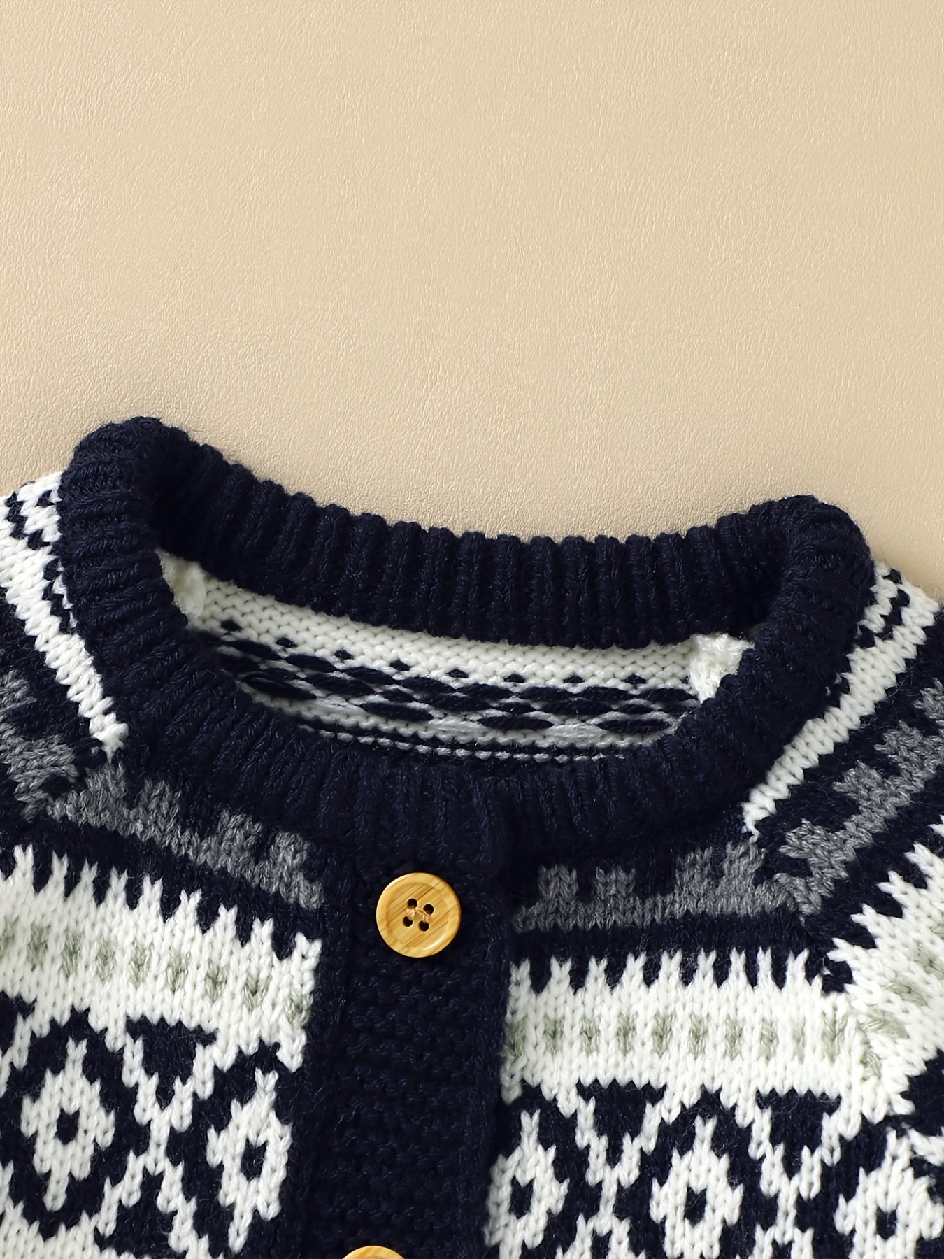 Newborn Infant Geometric Pattern Sweater Romper Long Sleeve Button Jumpsuit & Hat For Toddler Baby Boys And Girls, Suitable For Indoor And Outdoor Wear