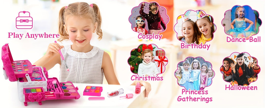 54PCS Washable Real Makeup Set for Kids, Little Girls Makeup Toys, Ideal Christmas Gifts, Toddler Toys for Halloween
