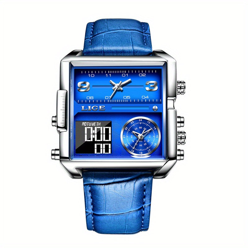 LIGE Fashion Men's Sports Square Analog Big Quartz Watch, Ideal Choice For Gifts