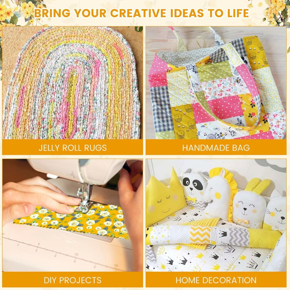 80 pre-cut jelly roll strips, assorted yellow floral print cotton fabric, 2.5 x 19.7 inches, suitable for sewing, jelly roll rugs, and DIY projects