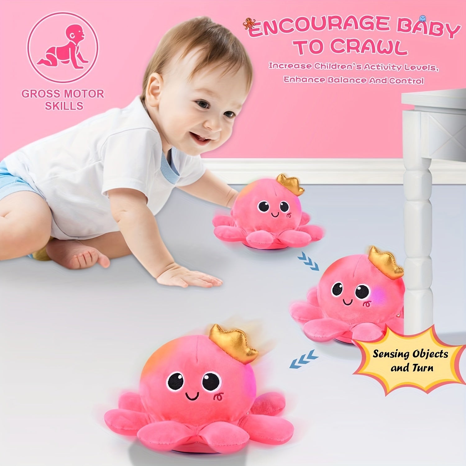 Baby Infant Crawling Walking Toys, Tummy Time Plush Octopus Toy Gifts 3 4 5 6 7 8 11 12 Babies Walker Boy Girl 3-6 6-12 Learning 9-12 12-18 Toddler 36 Months Old Music Development Birthday Gift