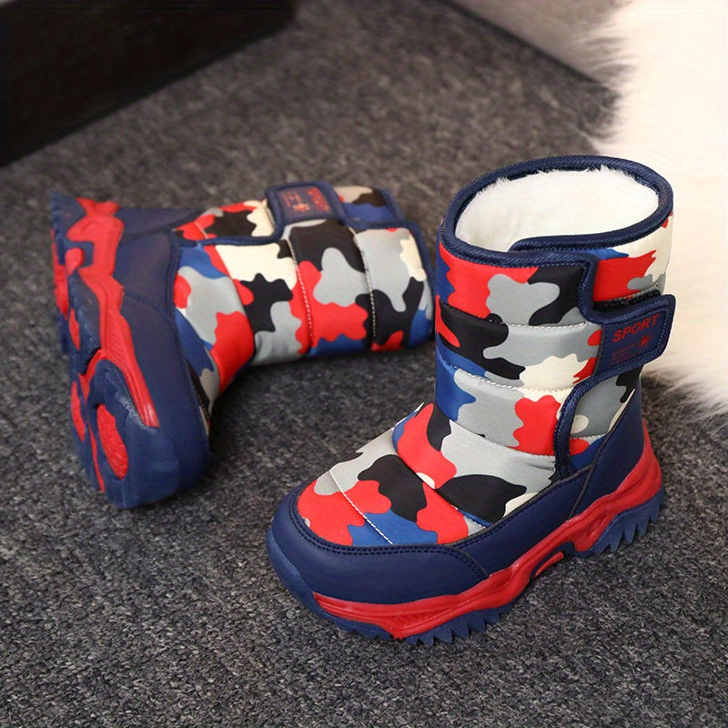 [Boys' Winter Snow Boots] Winter Boys' Camouflage Snow Boots | High-Top Long-Lined Warm Casual Sports Boots with Cushioned EVA Insole and Durable Rubber Sole for Youngsters Outdoor Activities