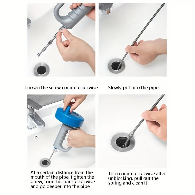 1pc Hand-Operated Pipe Dredger - Unclog Drains, Toilets, and Kitchens with Spring-Loaded Steel Wire - Effective Sewer Cleaning Tool for Home and Commercial Use
