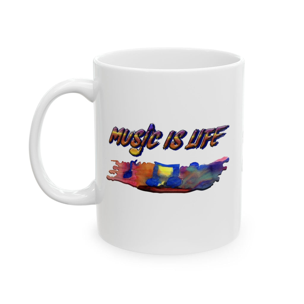 Music is Life Ceramic Mug — Colorful Drip Wave Coffee Cup (11oz, 15oz)
